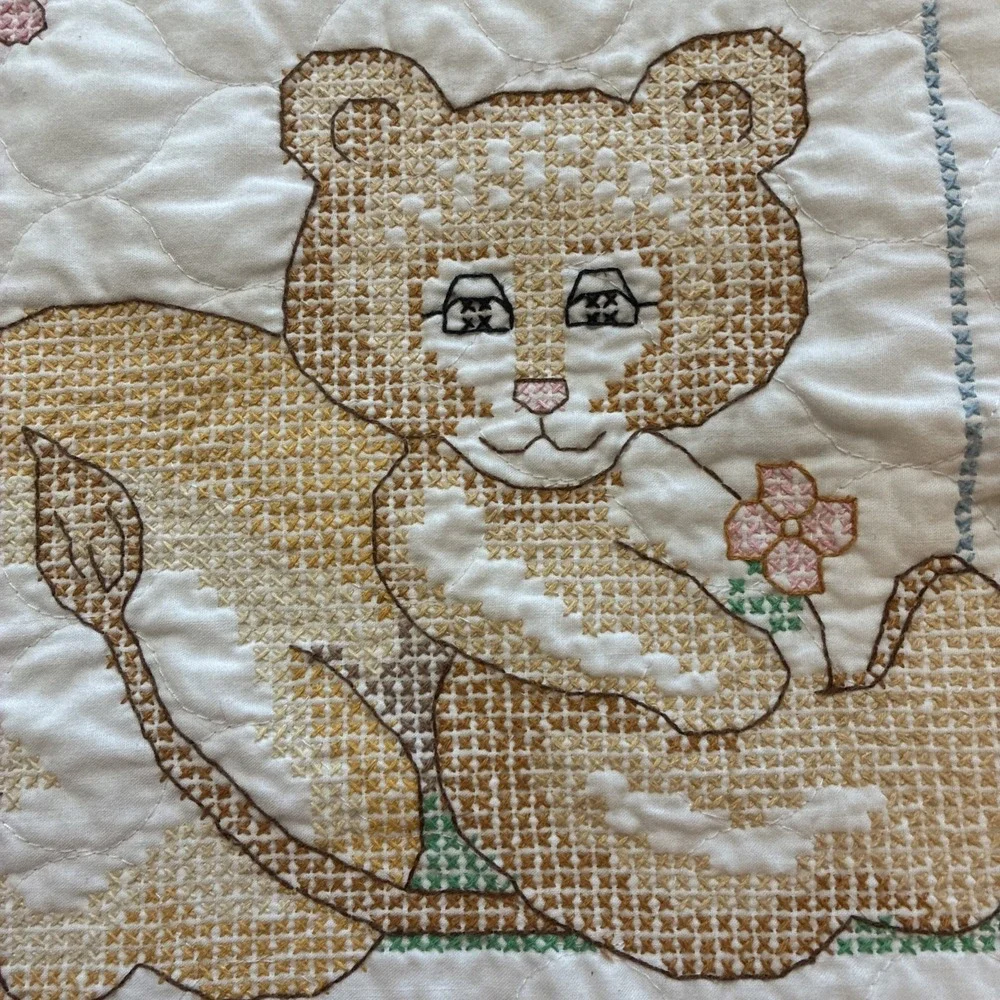 Cross Stitch Baby Quilt Baby Jungle Animals- Handmade 30.5